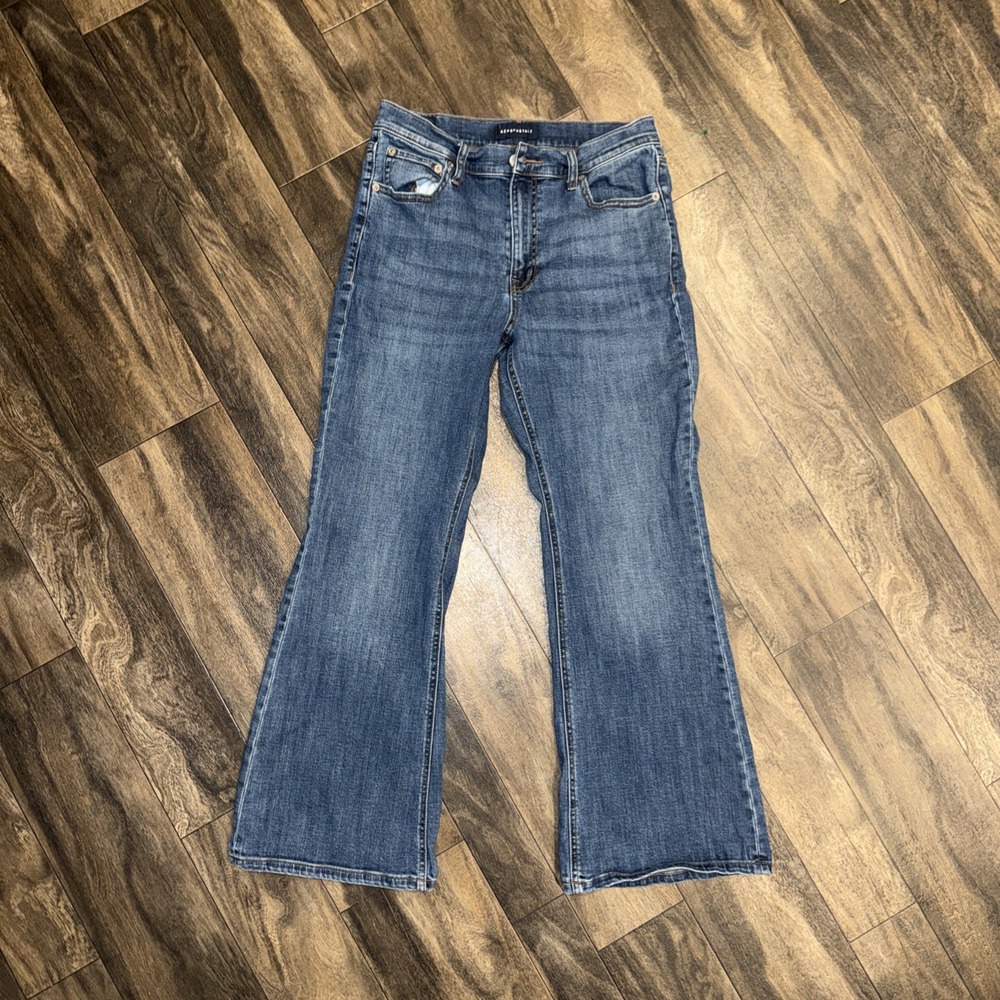Aeropostale High-Rise Dark Wash Denim Jeans Flare Women's Size 10 Short Blue